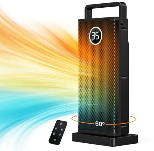 Stufetta Elettrica Basso Consumo - 2000W, ECO Termoventilatore - 3 Modalità, 3S Riscaldamento, PTC Ceramica Silenzioso, 12H Timer, Oscillazione 60°, Protezione da Surriscaldamento e Ribaltamento