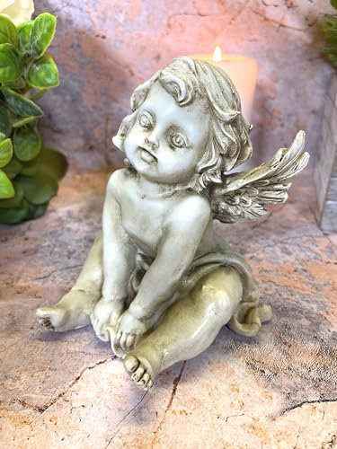 Osiris Trading UK Adorno de resina de querubín para tumba de ángel de la guarda, decoración conmemorativa, símbolo de paz y recuerdo, 12 x 10 cm