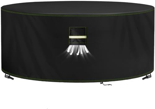 VDISRR Copertura Tavolo Esterno Impermeabile φ160x74cm, 420D Resistente Tessuto Oxford Copertura Per Mobili da Giardino con Sfiato d'Aria Telo Esterno Antivento, Anti-UV, Antipolvere