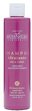 Maternatura, Feuchtigkeits-Shampoo für lockiges Haar mit grünem Apfel, Lockendefinition, Anti-Frizz-Wirkung, Bio Beauty-Routine für lockiges Haar, Made in Italy - 250 ml