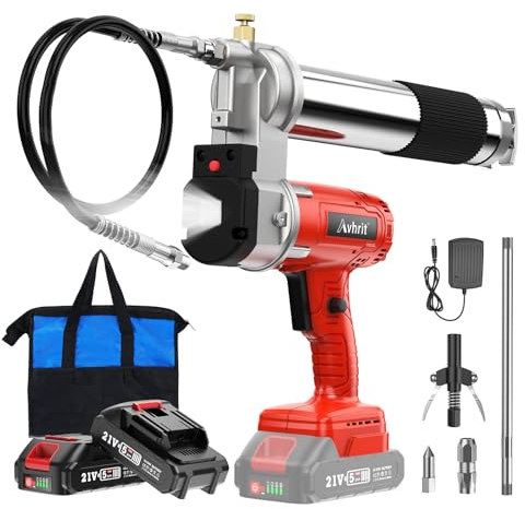 Avhrit Akku Fettpresse, [mit Superhellem LED-Licht] Fettpresse, Hocheffiziente 10000PSI Elektro Fettpresse mit 2 Batterien und Ladegerät, 39,4’’ Langem Schlauch und Schnellverschlusskupplung