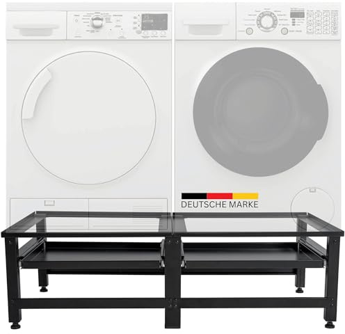 DELUKE® Waschmaschinen Untergestell doppelt DAVID - für je 200kg UNIVERSAL | Doppeluntergestell Waschmaschinen Unterschrank Waschmaschinen Sockel Trockner Untergestell | Schwarz