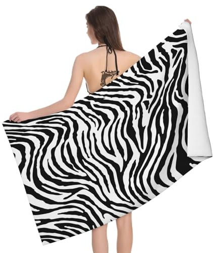 Mikrofaser Strandtuch Zebramuster 70x150 cm, 3D Einfache Badetuch für Erwachsene Weiches Leicht Handtuch Schnelltrocknend Sandfreies Strandhandtuch