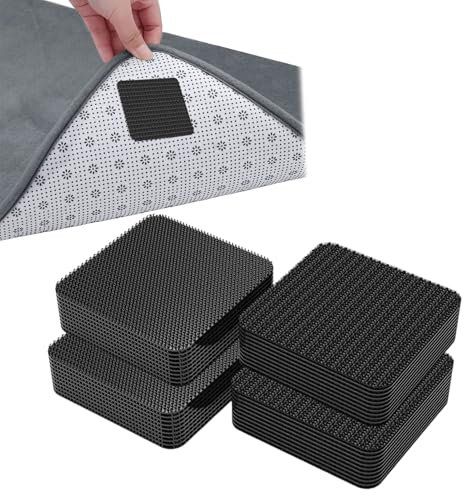 Watlikeup 24PCS Rug Gripper for Carpeted Floor,5x5cm Washable & Reusable Non-Slip Rug to Carpet Gripper,for Laminate/Wood/Tile Floors,Rug Grippers from Rug to Carpet,Secure Rugs on Stairs & Doorways