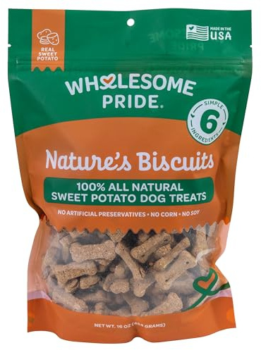 Wholesome Pride Nature’s Biscuits Dog Treats - Crunchy, Natural, Limited Ingredient, Grain-Inclusive Recipe with Fiber‑Rich Sweet Potato - Mini Bone-Shaped Treats for Dogs - 16 oz Bag