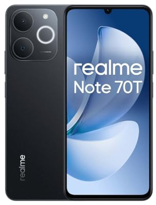 realme Note 70T Smartphone, 4+256GB, langlebiger Akku mit 6.000 mAh, ArmorShell-Schutz, nur 7,94 mm dick, bis zu 4+8 GB dynamischer RAM, NEXT AI, Ladegerät nicht im Lieferumfang enthalten, Schwarz
