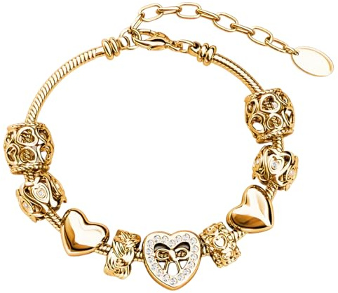 MGJ™ Women's Heart Charm Bracelet with Austrian Crystals – Hypoallergenic Jewellery Gift in Silver, Rose Gold & Gold (Rose Gold)