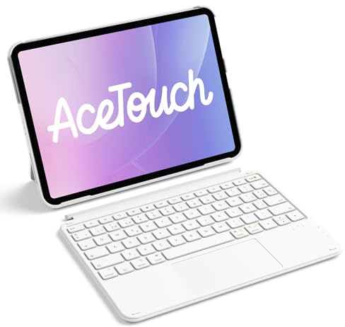 Inateck Custodia Tastiera per iPad 11a/10a Gen, iPad 10a (10,9)/11a Gen (2025 A16), Air 11 M4/M3/M2, Air 6/5/4a, Pro 11 4a-1a, Tastiera Ultralight Rimovibile con Touchpad, Bianco AceTouch