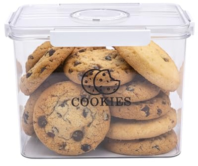 Punorric Biscuit Tin 4 Liters Plastic Biscuit Barrel with Sealed Lid and Time Recording, Airtight Cookie Jar with Wide Mouth, Kitchen Food Storage Container, Sweet Jars for Candy Buffet, BPA-Free