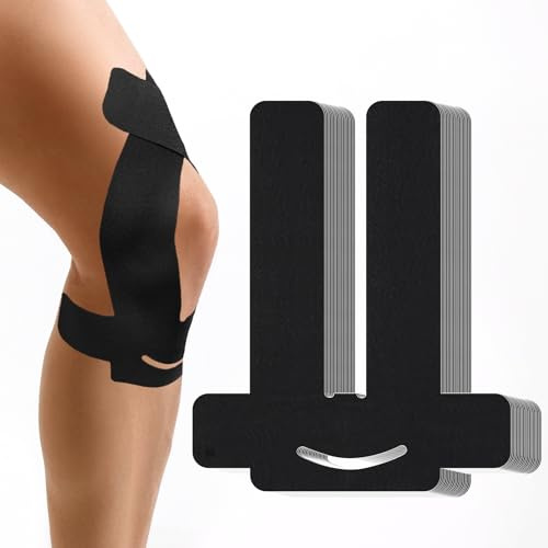 LURICO 20pcs Prédécoupées Tape Kinesiologie Genou Tape noir, Bande de Kinésiologie de Sport Imperméables, doux pour la peau Ruban de physiothérapie douleurs genoux correction de la posture