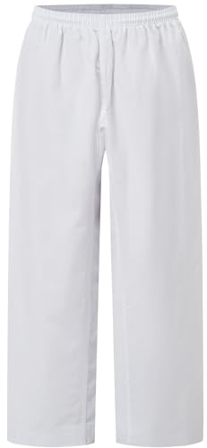 VKT Adult Kids Karate Pants Taekwondo Uniform White Gi Martial Arts Elastic Waist Trousers for Training or Competition, Update-white, XS