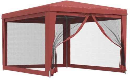 Tonnelle de Jardin, Tente de Réception Pavillon Barnum de Jardin avec 4 parois latérales en Maille Rouge 3x4m PEHD