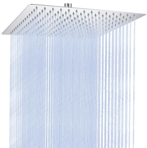 Auralum Soffione Doccia Grande Anticalcare e Alta Pressione - Quadrato 12 Pollici con Ugelli in Silicone Autopulenti - Soffione Doccia Fisso a Pioggia in Acciaio Inox con Girevole a 360° - Cromato