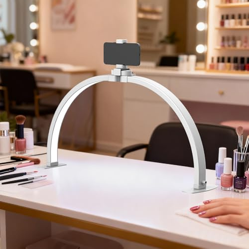 Halbmond Lampe für Nagel, 3000-6000K Einstellbares Licht Tageslicht, 360° Verstellbar Kosmetiklampe, 74CM Faltbare LED Leuchte Nägel, Wimpern Lampe, Tischlampe für Schönheit Wimpern kosmetikliege