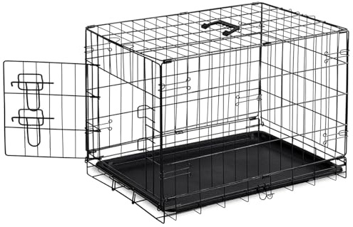 Sweetcrispy 30 Inch Single Door Dog Crate, Metal Pet Kennel with Secure Lock, Foldable Design, Removable Tray for Easy Cleaning, Portable Puppy Cage for Small Dogs, Ideal for Training & Travel
