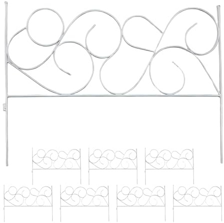 Relaxdays Valla metálica para parterres Estilo Art Nouveau, 8 módulos, 36x400 cm, Borde para Clavar, Blanco