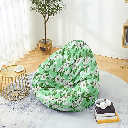 Hiseng 3D Funda de puf, Sillón de Pera sin Relleno,Sofa Puff Gaming Salon Funda Moderno Sin Relleno para Niños y Adultos, Bean Bag para Dormitorio y Sala de Juegos (Flores 2,90x110cm)