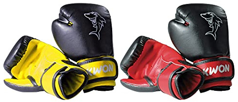 Kwon Guantes de Boxeo Mini tiburón para los niños - Guantes con Estilo de Entrenamiento de Boxeo con Espuma de Relleno y el Pulgar de protección - Guantes Sparring para Boxing, MMA - Amarillas, 4 oz
