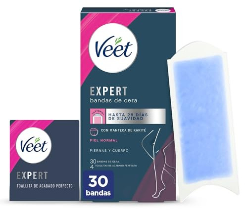 Veet Bandas de Cera Fría Depilatoria para Depilación de Cuerpo y Piernas con Manteca de Karité y Bayas de Açaí, Easy Gelwax, Pieles Normales, 40 Bandas (3035224)