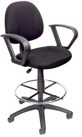 Boss Office Products Ergonomic Works Drafting Chair with Loop Arms in Black, Mid-Back