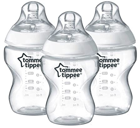 Tommee Tippee Closer to Nature® Baby Bottles, Breast-Like Teat with Anti-Colic Valve, 260ml, Pack of 3, Clear