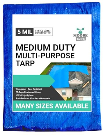 Moose Supply 10' x 20' Waterproof Tarp, Medium Duty Reversible Blue/Silver, Multipurpose Indoor and Outdoor Tarps for Tents, Wood Cover, Furniture, Car, Boat, Pool, Tear Resistant, Blue