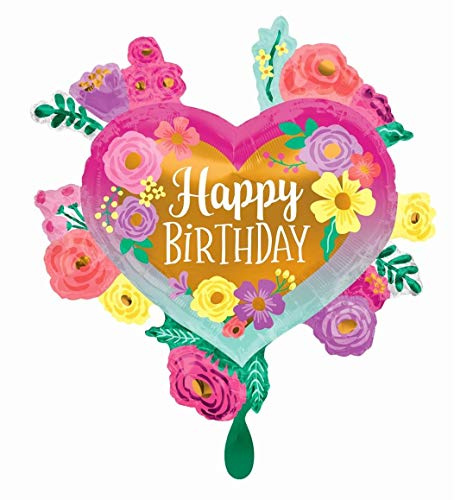 Anagram 41259 Happy Birthday Painted Flowers Foil Mylar Party Balloon, 27, Multicolor, Pack of 1