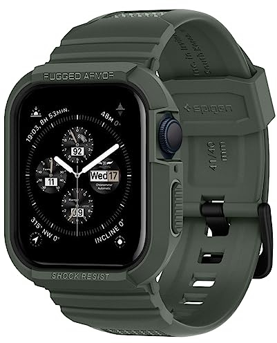 Spigen Rugged Armor Pro Coque avec Bracelet Compatible avec Apple Watch 40mm SE 6 SE2 5 4 Série et 41mm 9 8 7 Série - Vert militaire