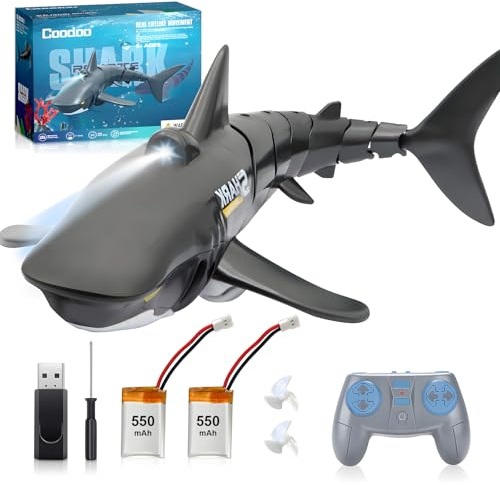 2.4G Remote Control Shark Toy 1:18 Scale High Simulation Shark for Swimming Pool Bathroom Great Gift RC Boat Toys for 6+ Year Old Boys and Girls (with 2 Batteries)