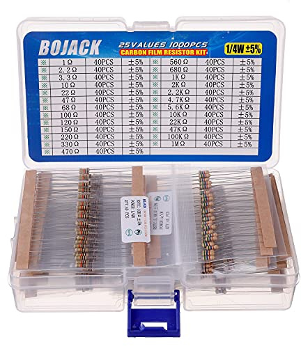 BOJACK Kit de résistances 1 Ohm - 1 m Ohm 1/4 W Film carbone Resistor Kit (25 valeurs 1000 pièces)