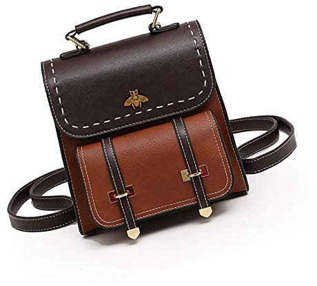 Vintage Damen Rucksack Little Fashion PU Leder Rucksäcke Braun für Radfahren Wandern Camping