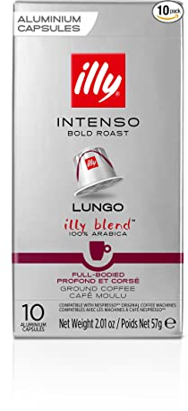 illy - Lungo Intenso Espresso Coffee Pods - Dark Roast - 100% Arabica Beans - Nespresso Compatible illy Capsules - Pack of 10