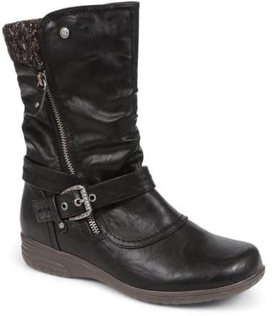 Pavers Women's Slouch Mid Calf Boots in Black - Knee High Long Shoes with Wide Fit - Zip Fastened Comfortable Ladies Footwear - Size UK 6 / EU 39