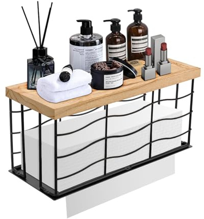 Siyzda Paper Towel Dispenser, Metal Paper Towel Holder with Wood Lid, Commercial Napkin Dispenser, Tri-Fold Paper Towel Stand for Home Bathroom Kitchen, Wall Mounted & Countertop (Matte Black)
