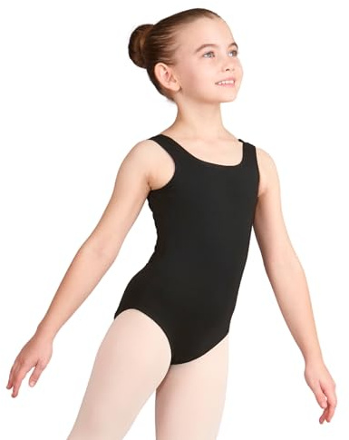Silky Dance Black Ballet Leotard for Girls Kids - Fully Front Lined Gymnastics Sleeveless Tank - Black - Age 8-10