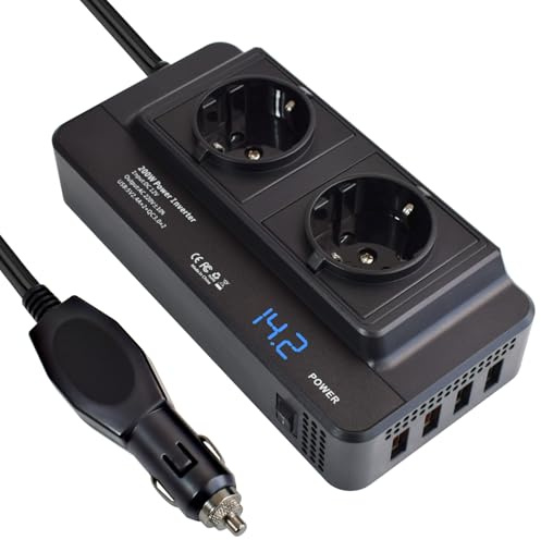 200W Inverter 12V a 220V Convertitore Potenza Onda Modificata - Ricarica Rapida, Protezione Multipla, 2 Prese CA, 4 Porte USB, Display Digitale per Auto, Camper, Campeggio, Lavoro in Movimento