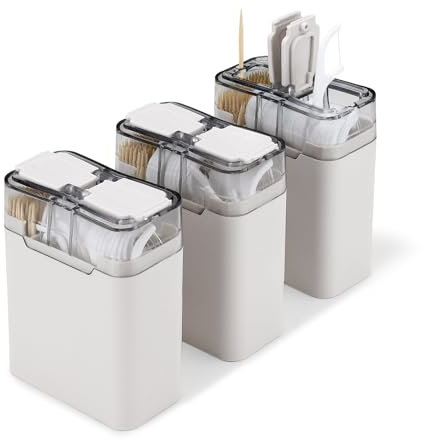 Realand 2-in-1-Zahnstocher und Zahnseide-Picker-Spender, 3 Zahnstocherhalter mit 360 Zahnstochern und 90 Zahnseide-Sticks, Zahnseide-Picker-Spender für Zuhause und Reisen