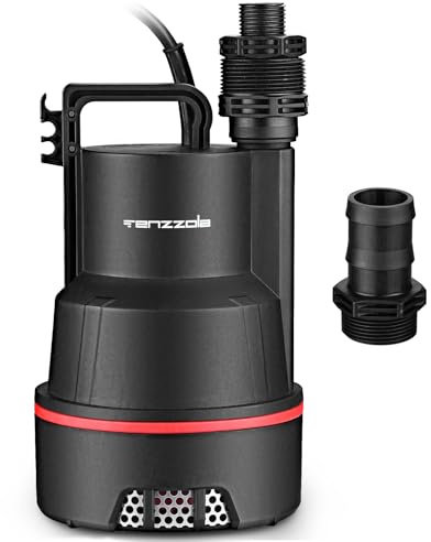Tenzzola Sump Pump Submersible Utility Water Pump Thermoplastic Portable Electric Water Removal Transfer Pump with 16.4FT Cord for Swimming Pool Basement Garden Pond Tubs Draining, 1/4 HP