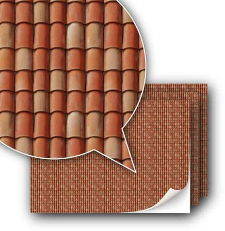 3 Sheets of Self-Adhesive Decorative Foil Roof Tiles for Model Building in Scale 1:87 Track H0 (UK: 3.5mm Scale) (Finca Roof Tiles)