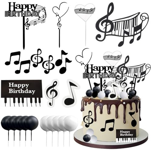 Notas Musicales Pastel Toppers 23 piezas Happy Birthday Cake Topper Toppers musicales para cupcakes para Cumpleaños Tema Musical Decoracion de Fiesta Disco Decoracion de Cumpleaños Rock Roll