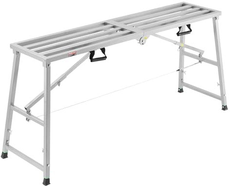 VEVOR Plateforme de Travail Échafaudage Pliant Portable 800/965/1130/1295 mm Acier Allié, Capacité de Charge 400 kg, Pieds Antidérapants, Tabouret de Peinture pour Cloisons Sèches, Nettoyage, Lavage