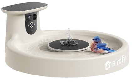 Birdfy Smart Bird Bath with Camera Solar Powered & Fountain, Dual-Lens Camera for Wildbird Watching, Auto Capture Bird Videos & Motion Detection - AI Lifetime Version (Yellowstone)