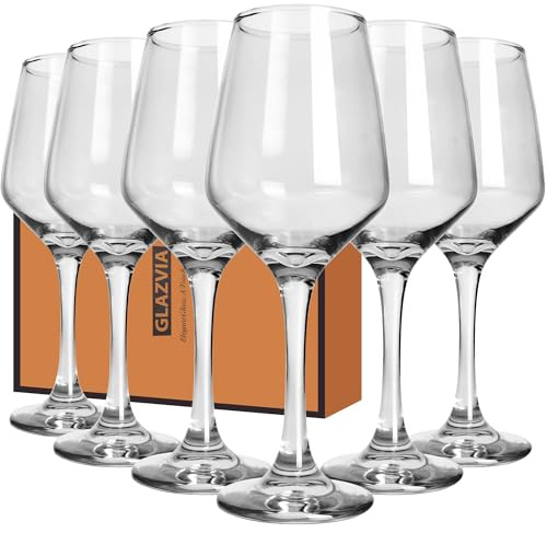 GLAZVIA Wine Glasses Set of 6, 12oz Classic Stemmed Glasses, Thick & Clear, Dishwasher Safe Stemware for Red or White, Gift for Party, Holiday, Anniversary, Restaurant, Home Bar, Daily Use
