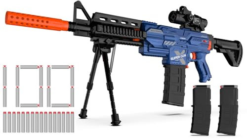 Automatic Toy Gun for Nerf Gun Sniper with Scope, 2 Clips, 100 Bullets, Electronic Toy Gun for Boys, Foam Blaster Darts, DIY Gift for Boys 6-13, Kids Birthday Christmas Halloween