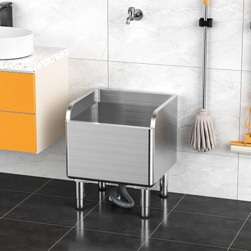 Stainless Steel Mop Sink, Commercial Floor Sink, Utility Mop Basin, Floor Standing Stainless Sinks for Laundry, Kitchen, Garage, and Restaurant（17.7×16.1×21.6)