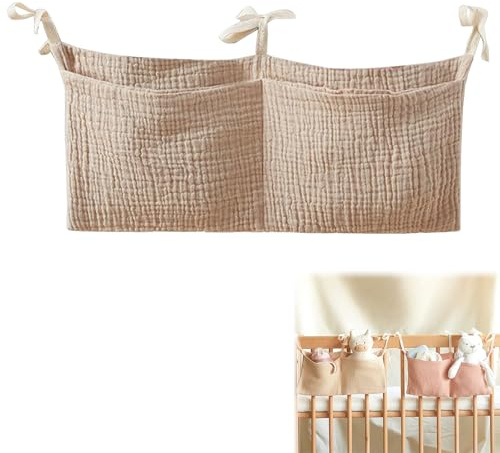 Babybett Organizer, Kinderzimmer Hängender Bett Organizer, Betttasche Spielzeugtasche, Organiser Beistellbett Baby, Hängen an Krippe oder Wickeltisch, Khaki