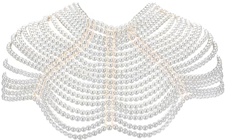 AHANDMAKER Catena per il corpo con perle, collane per reggiseno, catena per braccio, gioielli per il corpo, estivi, spiaggia, bikini, spalline, accessori per feste di nozze, da donna, oro, 335x225mm