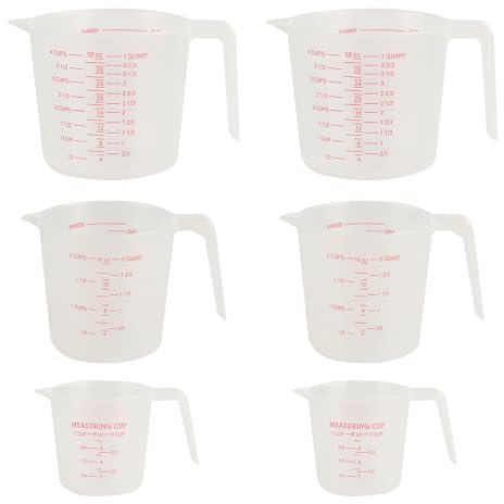 6 Pcs Plastic Measuring Jugs 1 Litre 250ml 500ml Measuring Cups Set, Measuring jugs Plastic Jugs,Kitchen jugs,with Handle & Measurements Scale for Kitchen Laboratory Garden Baking Beakers Liquid