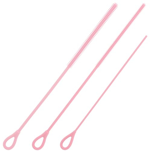 3uds Reutilizables Silicona Juego de Cepillos Limpiadores Pajitas, Extra Largos Cepillo de Paja Con Núcleo Acero Multitamaño Accesorios Limpieza para Copa Stanley Botella Agua (Rosa)