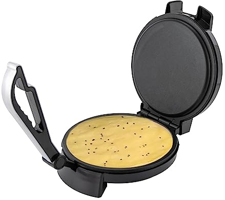 Máquina eléctrica de prensa Roti de 1200 W, máquina Chapati de calefacción de doble cara con termostato ajustable, superficie antiadherente y funcionalidad de pan múltiple para tortillas Naan Fulkas